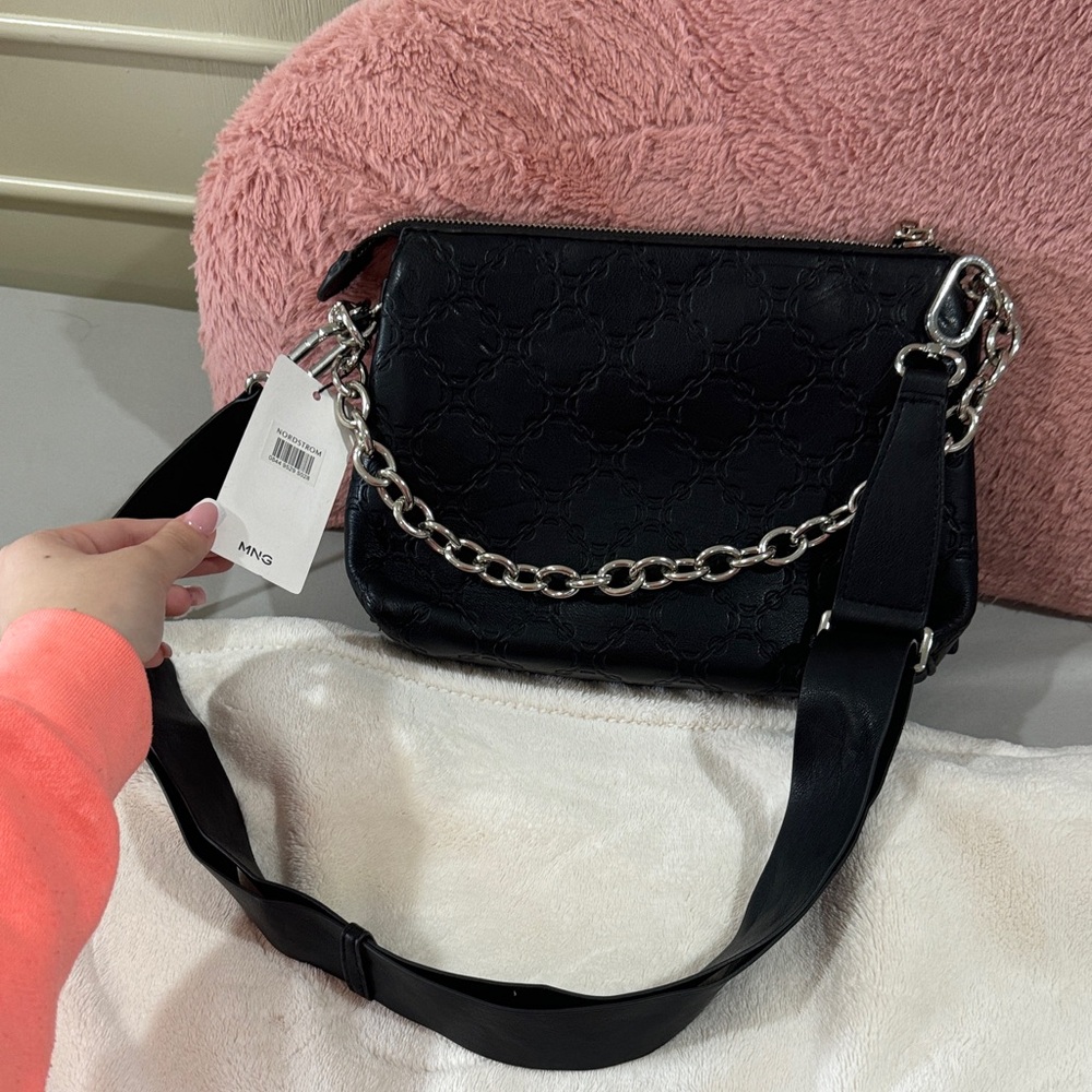 Mango Black Crossbody Bag with Chain Detail NWT